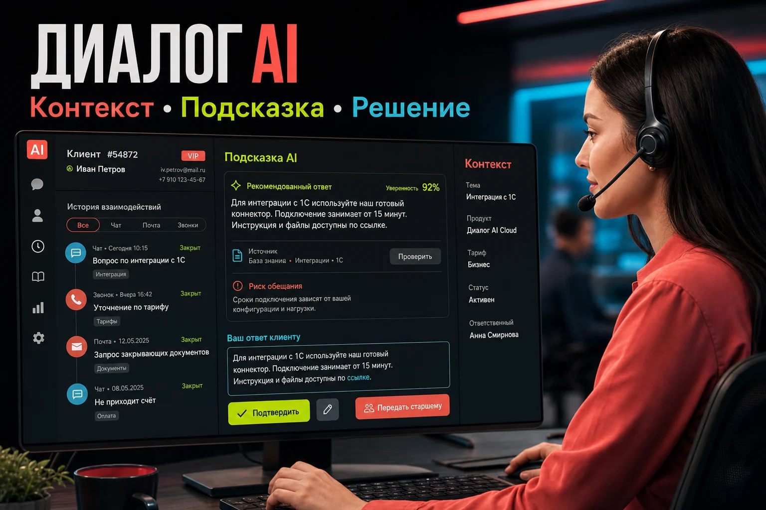 Итоговая инфографика кейса «ДИАЛОГ AI — контакт-центр с подсказками оператору»
